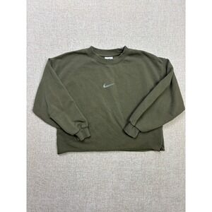 Nike Dri-FIT Cropped Sweatshirt Womens Medium Olive Green Center Swoosh Logo